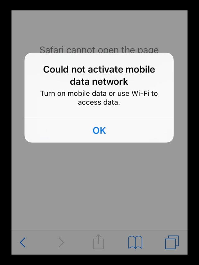 Could not activate cellular data network iPhone