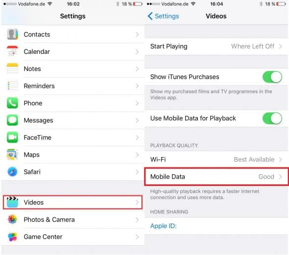 Video Playback Setting on iPhone 